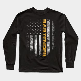 Vintage American Usa Flag Bartender Gift Long Sleeve T-Shirt